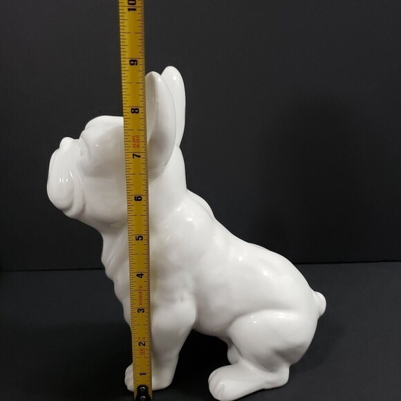 WHITE Ceramic French Bulldog Figurine Statue Sitting French Bulldog Frenchy Male - Picture 8 of 10